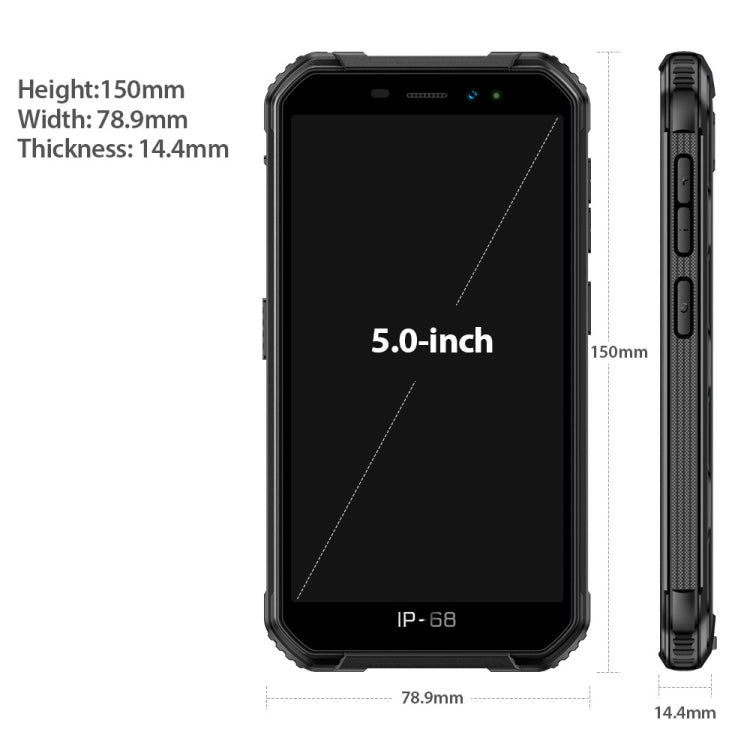 IP68/IP69K防水防塵耐衝撃、顔認証、4000mAhバッテリー、5.0インチAndroid 9.0 MTK6580A/W クアッドコア最大1.3GHz、ネットワーク：3G、Armor X6 2GB+16GB