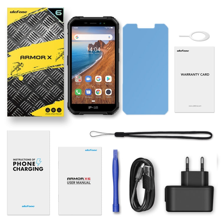 IP68/IP69K防水防塵耐衝撃、顔認証、4000mAhバッテリー、5.0インチAndroid 9.0 MTK6580A/W クアッドコア最大1.3GHz、ネットワーク：3G、Armor X6 2GB+16GB