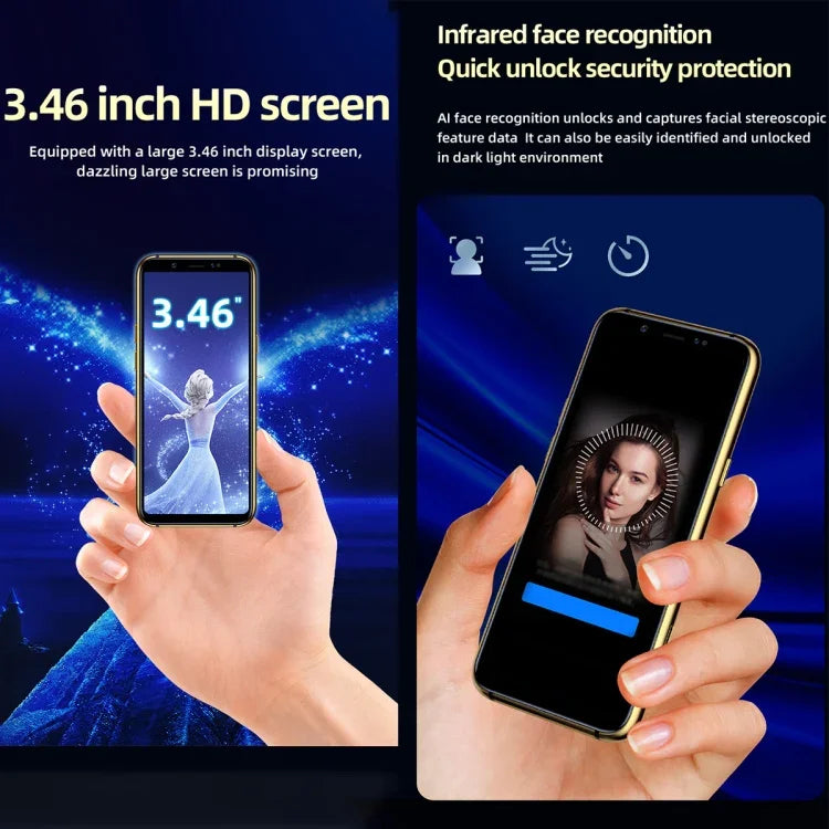 赤外線顔認証、3.46インチ Android 6.0 MTK6737 クアッドコア 最大1.1GHz、BT、WiFi、FM、ネットワーク：4G、GPS、デュアルSIM、3GB+64GB