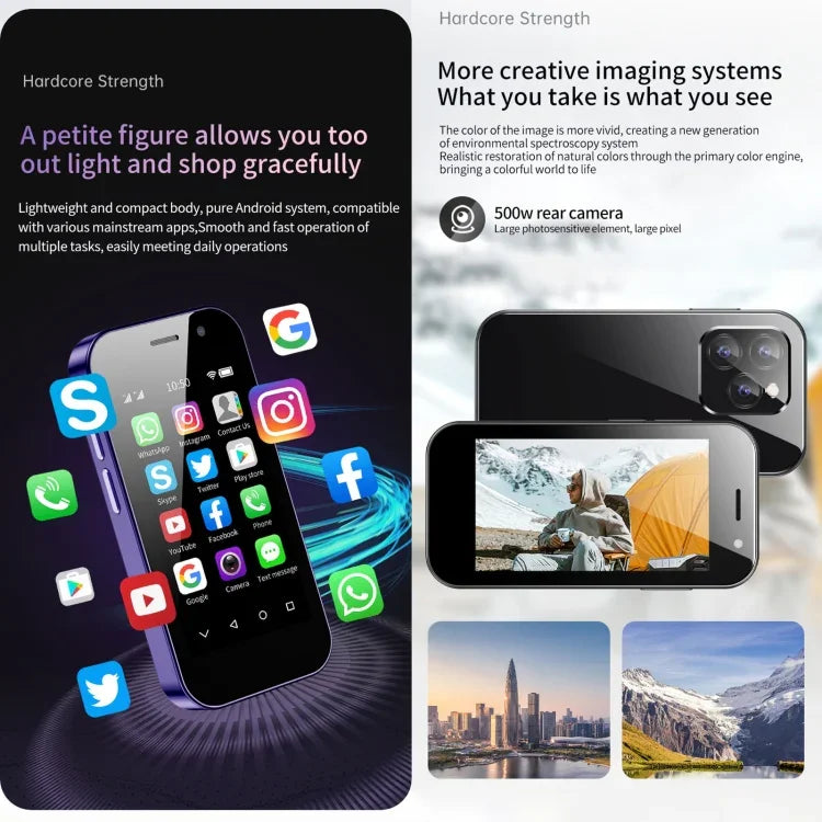 顔認証、3.0インチ Android 9.0 MTK6739CW クアッドコア 最大1.28GHz、OTG、ネットワーク：4G、デュアルSIM、Google Play対応、3GB+64GB