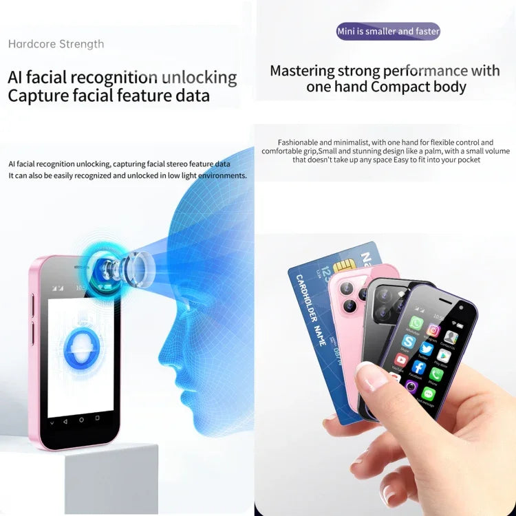 顔認証、3.0インチ Android 9.0 MTK6739CW クアッドコア 最大1.28GHz、OTG、ネットワーク：4G、デュアルSIM、Google Play対応、3GB+64GB