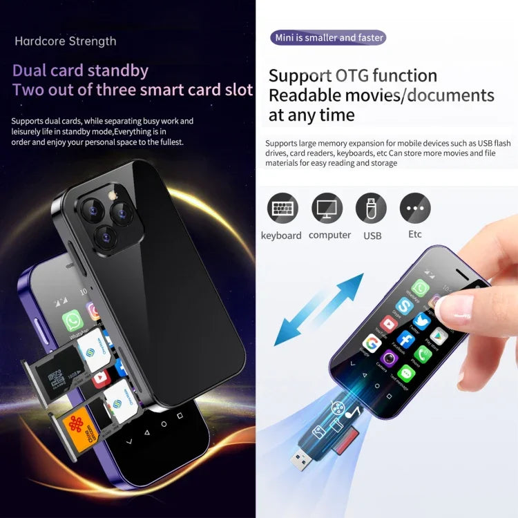顔認証、3.0インチ Android 9.0 MTK6739CW クアッドコア 最大1.28GHz、OTG、ネットワーク：4G、デュアルSIM、Google Play対応、3GB+64GB