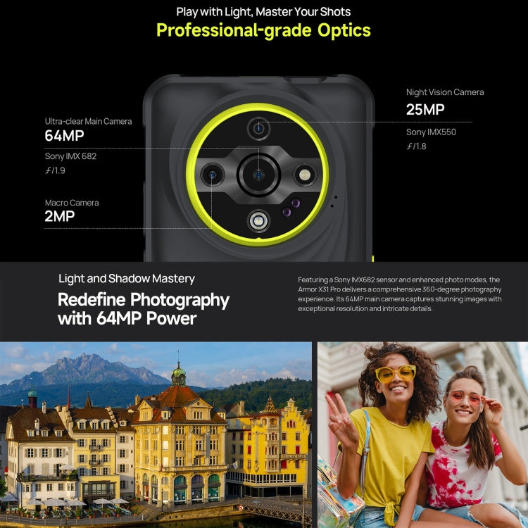 Ulefone Armor X31 Pro 5G、8GB+256GB、ナイトビジョン、IP68/IP69K ラギッドフォン、6.56インチ Android 14 MediaTek Dimensity 6300 オクタコア、ネットワーク：5G、NFC、OTG、Armor X31 Pro