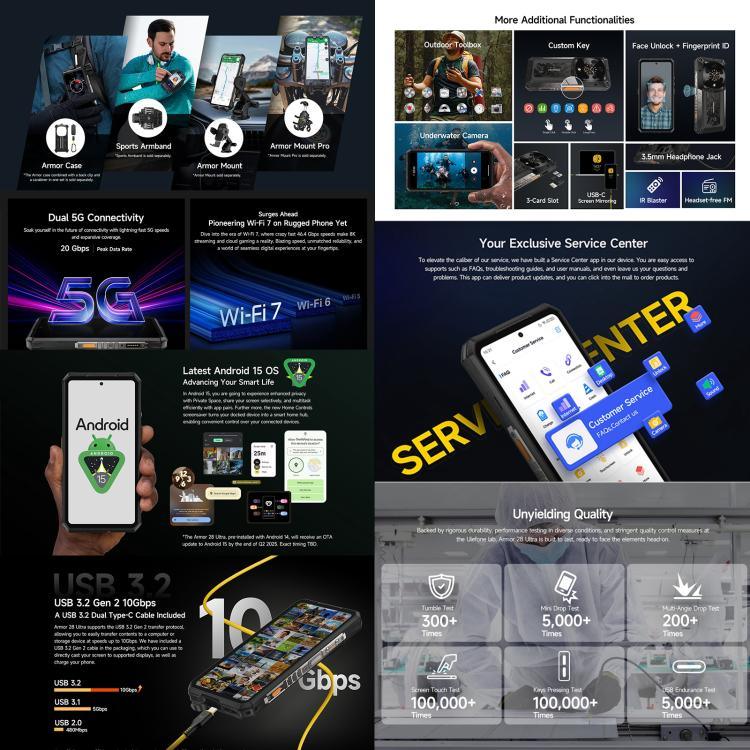 Ulefone Armor 28 Ultra 耐衝撃スマホ、16GB+1TB、ナイトビジョン、10600mAh、6.67インチ、Android 14、MediaTek Dimensity 9300+ オクタコア、ネットワーク：5G、NFC、Armor 28 Ultra