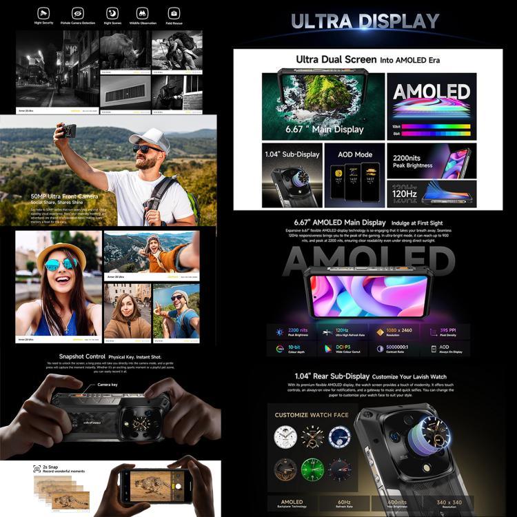 Ulefone Armor 28 Ultra 耐衝撃スマホ、16GB+1TB、ナイトビジョン、10600mAh、6.67インチ、Android 14、MediaTek Dimensity 9300+ オクタコア、ネットワーク：5G、NFC、Armor 28 Ultra