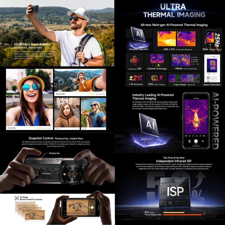 Ulefone Armor 28 Ultraサーマルバージョン 耐衝撃スマホ、16GB+1TB、ナイトビジョン、10600mAh、6.67インチ、Android 14、MediaTek Dimensity 9300+ オクタコア、ネットワーク：5G、NFC、Armor 28 Ultra サーマルバージョン