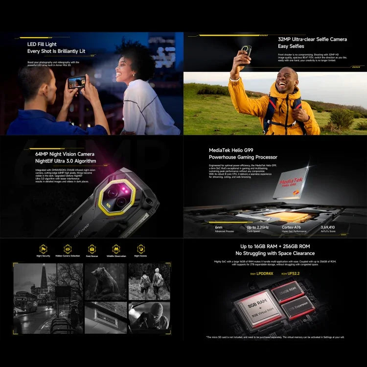 Ulefone Armor Mini 20、ナイトビジョン、8GB+256GB、IP68/IP69K ラギッドフォン、4.7インチ Android 14 MediaTek Dimensity 6300 オクタコア、ネットワーク：4G、NFC、OTG、Armor Mini 20