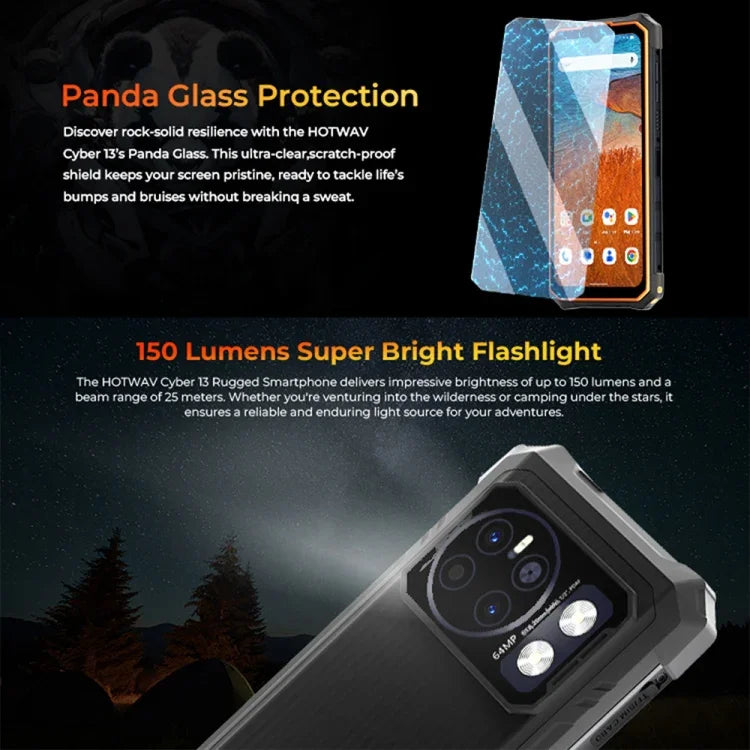 HOTWAV CYBER 13、IP68/IP69K ラギッドフォン、8GB+128GB、10800mAh、6.6インチ Android 14.0 Unisoc T606 オクタコア、ネットワーク：4G、NFC、OTG