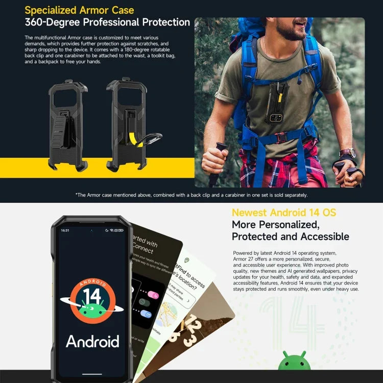 Ulefone Armor 27 ラギッドフォン、12GB+256GB、ナイトビジョン、10600mAh、6.78インチ Android 14 MediaTek Helio G99 オクタコア、ネットワーク：4G、NFC、OTG、Armor 27