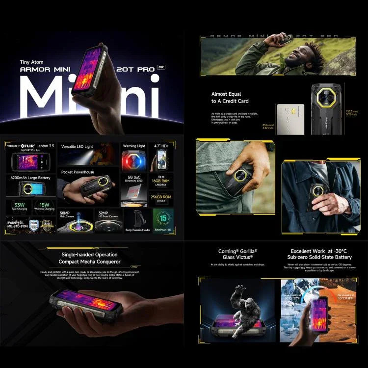 Ulefone Armor Mini 20T Pro、サーマルイメージング、8GB+256GB、IP68/IP69K ラギッドフォン、4.7インチ Android 14 MediaTek Dimensity 6300 5G オクタコア、ネットワーク：5G、NFC、OTG、Armor Mini 20T Pro