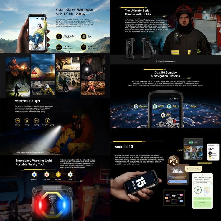 Ulefone Armor Mini 20T Pro、サーマルイメージング、8GB+256GB、IP68/IP69K ラギッドフォン、4.7インチ Android 14 MediaTek Dimensity 6300 5G オクタコア、ネットワーク：5G、NFC、OTG、Armor Mini 20T Pro
