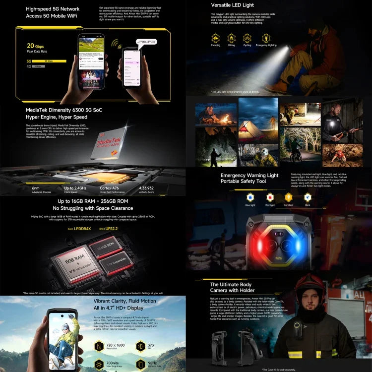 Ulefone Armor Mini 20 Pro、8GB+256GB、IP68/IP69K ラギッドフォン、4.7インチ Android 14 MediaTek Dimensity 6300 5G オクタコア、ネットワーク：5G、NFC、OTG、Armor Mini 20 Pro