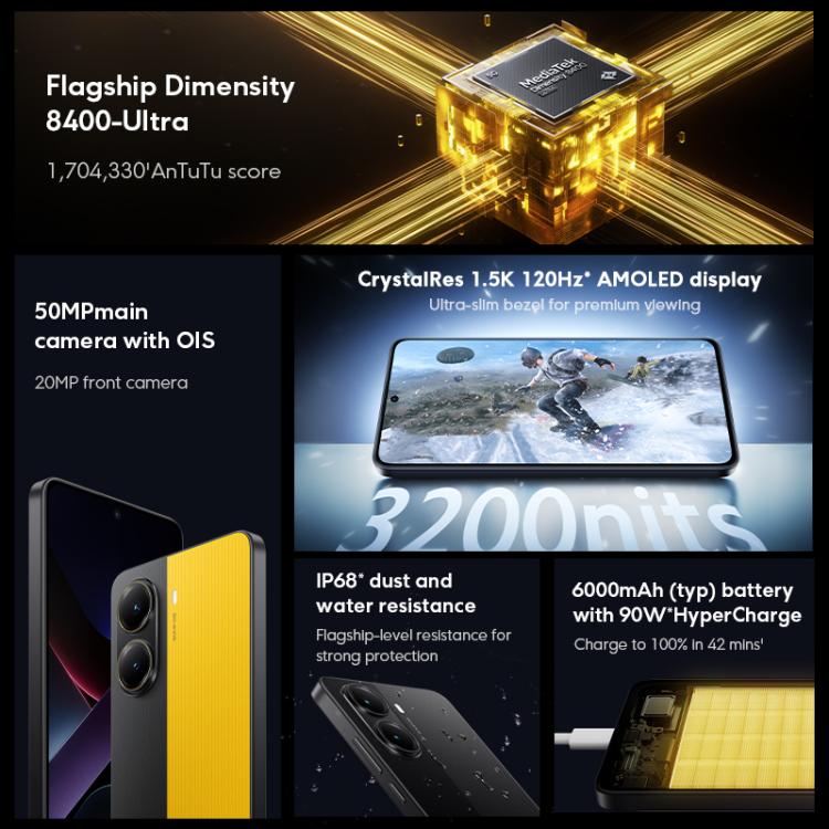 Xiaomi POCO X7 Pro 5G グローバル、12GB+512GB、画面内指紋認証、6.67インチ Xiaomi HyperOS 2 MediaTek Dimensity 8400-Ultra オクタコア、NFC、ネットワーク：5G、12GB+512GB