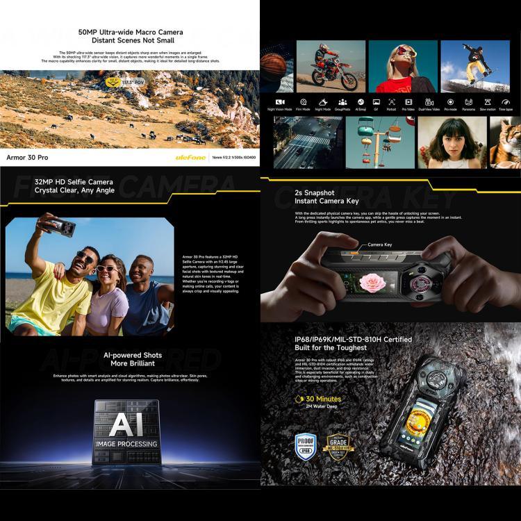 Ulefone Armor 30 Pro 耐衝撃スマホ、16GB+512GB、ナイトビジョン、6.95インチ＋3.4インチ デュアルスクリーン、Android 14、MediaTek Dimensity 7300X オクタコア、ネットワーク：5G、OTG、NFC、Armor 30 Pro