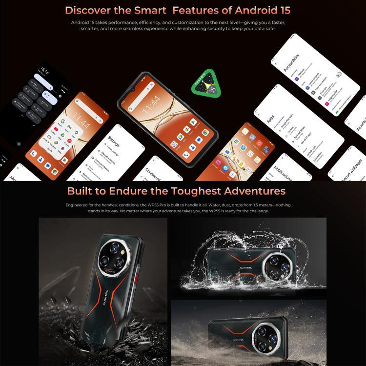 Oukitel WP55 Pro 5G 耐衝撃スマートフォン、16GB+512GB、108MPカメラ、指紋認証、6.6インチ Android 15 MediaTek Dimensity 7025 オクタコア、NFC、OTG、ネットワーク：5G、WP55 Pro