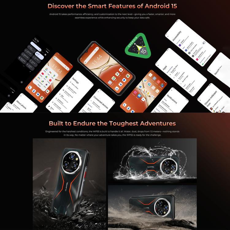 Oukitel WP55 5G 耐衝撃スマートフォン、12GB+256GB、108MPカメラ、指紋認証、6.6インチ MediaTek Dimensity 7025 オクタコア、NFC、OTG、ネットワーク：5G、WP55