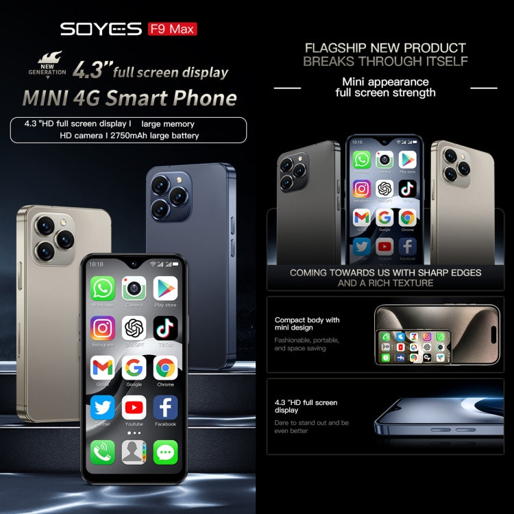 SOYES SOYES F9 Max、4GB+64GB、4.3インチ Android 12 MTK6762 オクタコア、ネットワーク：4G、OTG、デュアルSIM、4GB+64GB