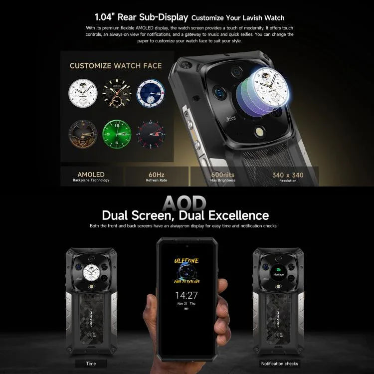 Ulefone Armor 28 Pro 耐衝撃スマートフォン、16GB+512GB、ナイトビジョン、10600mAh、6.67インチ + 1.04インチ Android 15 MediaTek Dimensity 7300 オクタコア、ネットワーク：5G、NFC
