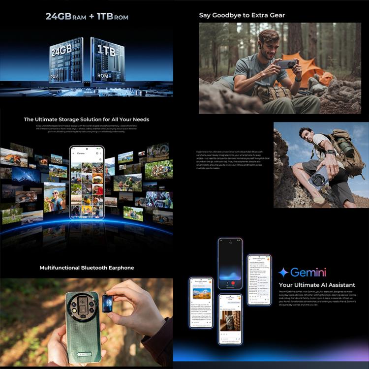 Oukitel WP200 Pro 5G 耐衝撃スマートフォン、24GB+1TB、画面指紋認証、6.7インチ Android 15.0 MTK Dimensity 8200 オクタコア、NFC、OTG、ネットワーク：5G