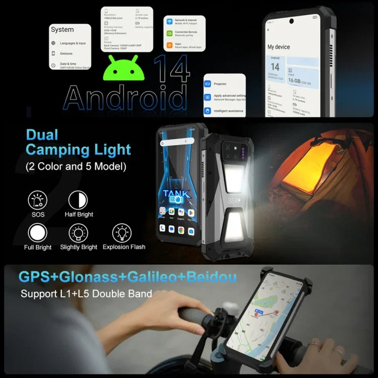 Unihertz 8849 Tank 3S ナイトビジョンプロジェクター 頑丈スマートフォン、12GB+256GB、6.79インチ Android 14 Dimensity 8200 オクタコア、ネットワーク：5G、Tank 3S 12GB+256GB