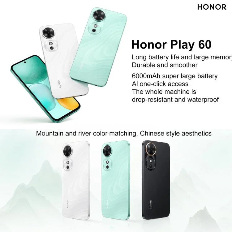 Honor Play 60、6GB+128GB、側面指紋認証、6.61インチ、MagicOS 9.0、Dimensity 6300 オクタコア、ネットワーク：5G、OTG、Play 60、6GB+128GB、6GB+128GB