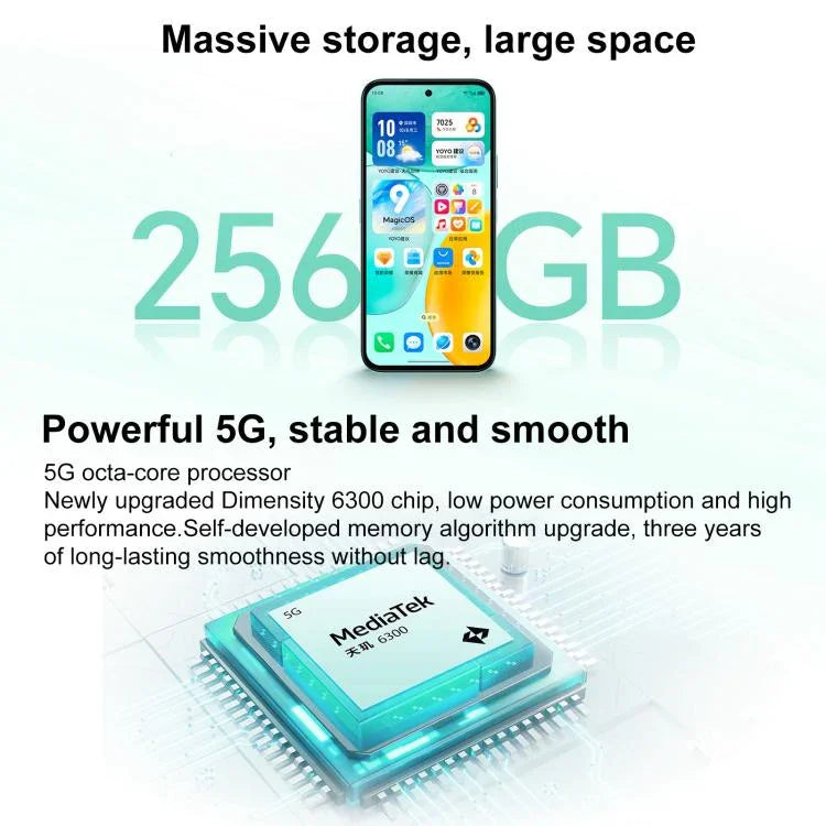 Honor Play 60、6GB+128GB、側面指紋認証、6.61インチ、MagicOS 9.0、Dimensity 6300 オクタコア、ネットワーク：5G、OTG、Play 60、6GB+128GB、6GB+128GB