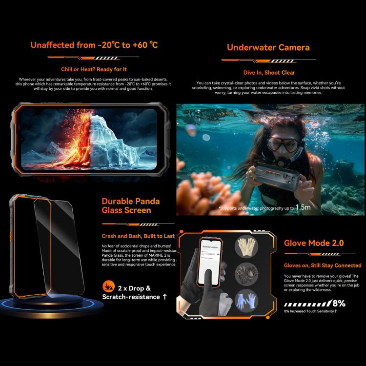 Blackview Oscal Marine 2、4GB+64GB、6.56インチ Android 15 Unisoc UMS9230E T615 オクタコア、ネットワーク：4G、OTG、NFC、4GB+64GB