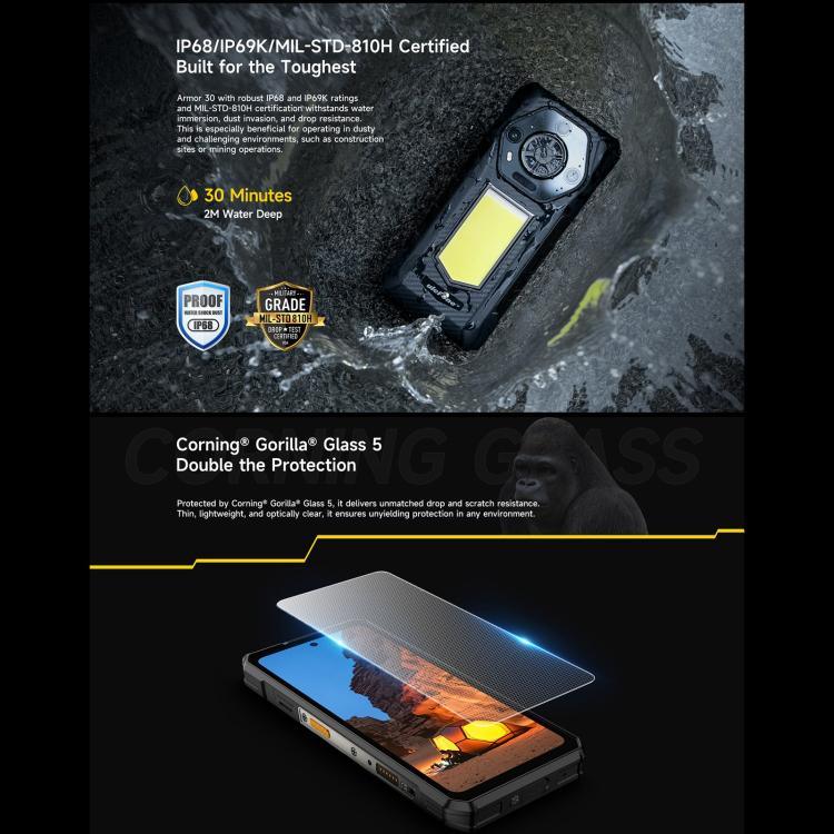 Ulefone Armor 30、12GB+512GB、ナイトビジョン、IP68/IP69K 耐衝撃スマートフォン、6.95インチ Android 15 MediaTek Helio G100 オクタコア、ネットワーク：4G、NFC、OTG、Armor 30
