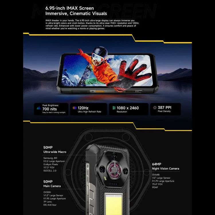 Ulefone Armor 30、12GB+512GB、ナイトビジョン、IP68/IP69K 耐衝撃スマートフォン、6.95インチ Android 15 MediaTek Helio G100 オクタコア、ネットワーク：4G、NFC、OTG、Armor 30