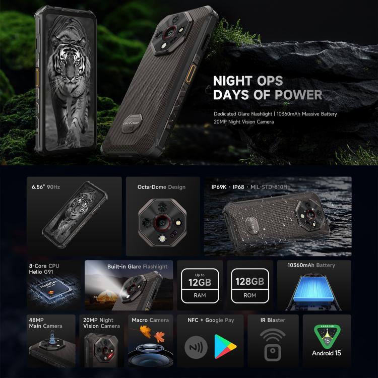 Ulefone Armor X16、6GB+128GB、ナイトビジョン、IP68/IP69K 耐衝撃スマートフォン、6.56インチ Android 15 MediaTek Helio G91 オクタコア、ネットワーク：4G、NFC、OTG、Armor X16、6GB+128GB