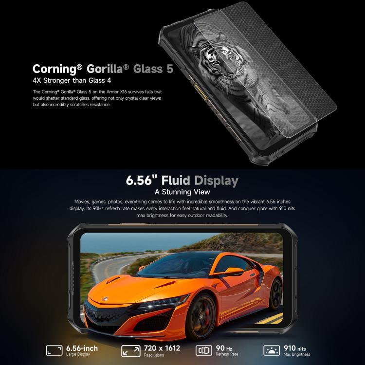 Ulefone Armor X16、6GB+128GB、ナイトビジョン、IP68/IP69K 耐衝撃スマートフォン、6.56インチ Android 15 MediaTek Helio G91 オクタコア、ネットワーク：4G、NFC、OTG、Armor X16、6GB+128GB