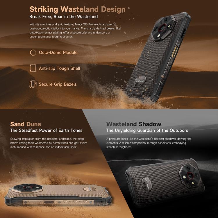 Ulefone Armor X16 Pro、5GB+256GB、ナイトビジョン、IP68/IP69K 耐衝撃スマートフォン、6.56インチ Android 15 MediaTek Dimensity 6300 オクタコア、ネットワーク：5G、NFC、OTG、Armor X16 Pro、8GB+256GB