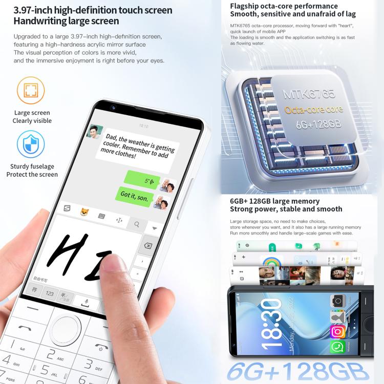 DOOV R70 キーパッドフォン、6GB+128GB、4インチ、Android 13、Mediatek MT6762 オクタコア、ネットワーク：4G、Googleストア対応、カメラ付き、カメラ付き
