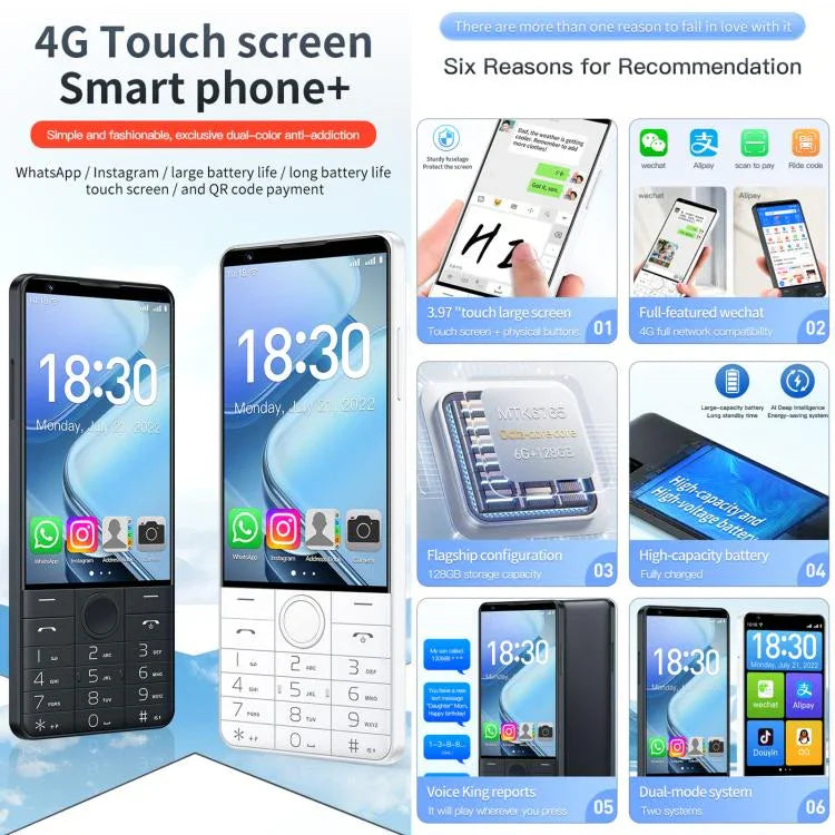 DOOV R70 キーパッドフォン、6GB+128GB、4インチ、Android 13、Mediatek MT6762 オクタコア、ネットワーク：4G、Googleストア対応、カメラなし、カメラなし