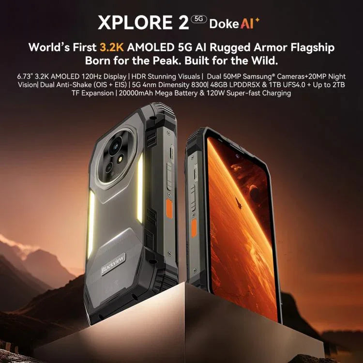 Blackview XPLORE 2、16GB+1TB、6.73インチ Android 15 Dimensity 8300 MT6897 オクタコア、ネットワーク：5G、OTG、NFC、XPLORE 2、16GB+1TB