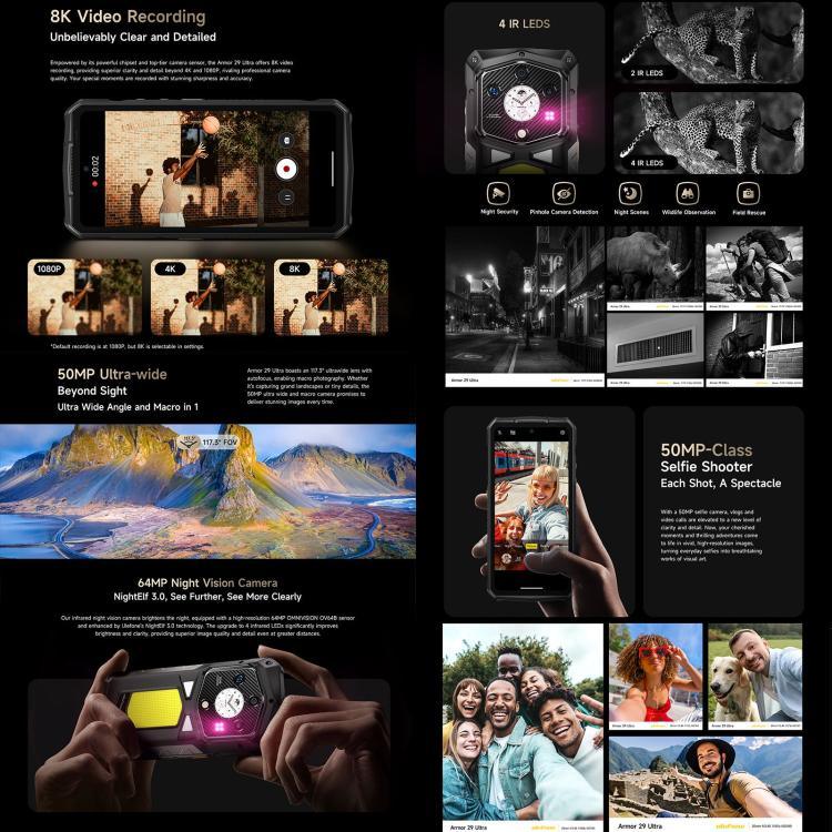 Ulefone Armor 29 Ultra 耐衝撃スマートフォン、16GB+1TB、ナイトビジョン、6.67インチ + 1.04インチ Android 15 MediaTek Dimensity 9300+ オクタコア、ネットワーク：5G、多機能LEDライト、警告ライト、Armor 29 Ultra