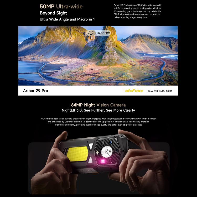 Ulefone Armor 29 Pro タフネススマホ、16GB+512GB、ナイトビジョン、6.67インチ＋1.04インチ、Android 15、MediaTek Dimensity 7400 オクタコア、ネットワーク：5G、OTG、NFC、Armor 29 Pro
