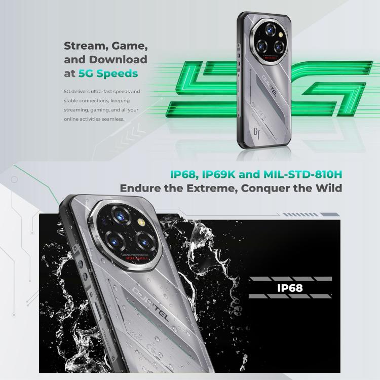 Oukitel WP62 ラギッドフォン、8GB+256GB、108MPカメラ、指紋認証、6.6インチ Android 15 MediaTek Dimensity 7025 オクタコア、NFC、OTG、ネットワーク：5G、8GB+256GB