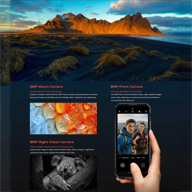 Oukitel WP58 Pro 頑丈スマートフォン、8GB+512GB、側面指紋認証、6.7インチ Android 15 UMS9621S オクタコア、NFC、OTG、ネットワーク：5G、8GB+512GB