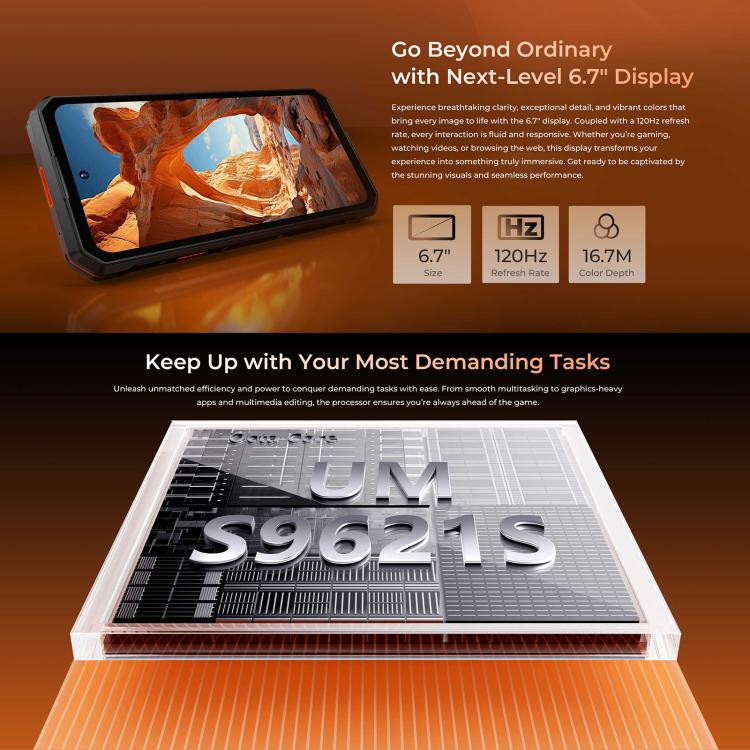 Oukitel WP58 Pro 頑丈スマホ、8GB+256GB、側面指紋認証、6.7インチ Android 15 UMS9621S オクタコア、NFC、OTG、ネットワーク：5G、8GB+256GB
