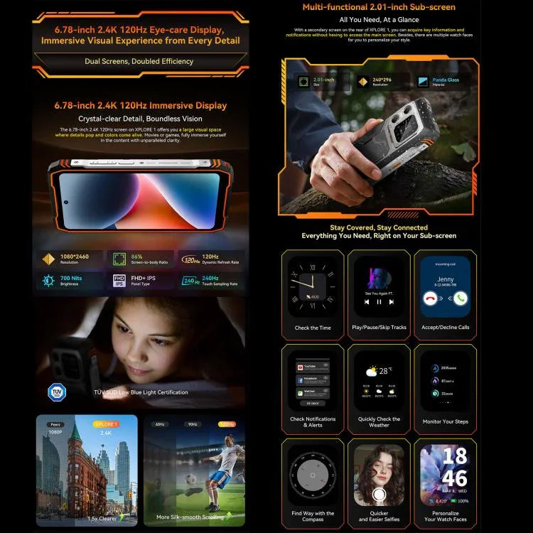 Blackview XPLORE 1、12GB+256GB、6.78インチ Android 15 Dimensity 7050 MT8791V/HZA オクタコア、ネットワーク：5G、OTG、NFC、XPLORE 1 12GB+256GB