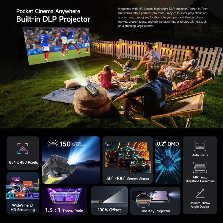 Ulefone Armor 34 Pro+ プロジェクター付き、16GB+512GB、ナイトビジョン、IP68/IP69K 頑丈スマートフォン、6.95インチ Android 15 MediaTek Dimensity 7400X オクタコア、ネットワーク：5G、NFC、OTG、Armor 34 Pro+