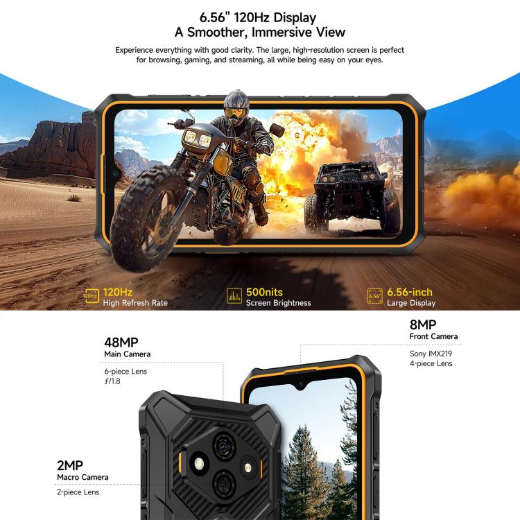 Ulefone RugKing 3 Pro、8GB+128GB、IP68/IP69K 頑丈スマホ、6.56インチ Android 15 Unisoc T7250 オクタコア、ネットワーク：4G、NFC、OTG、RugKing 3 Pro、RugKing 3 Pro、8GB+128GB