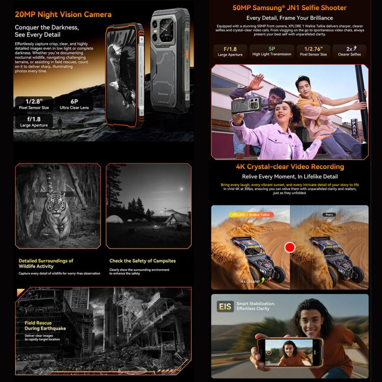 Blackview XPLORE 1 トランシーバー付き頑丈スマホ、12GB+256GB、6.78インチ Android 15 Dimensity 7050 MT8791V/HZA オクタコア、ネットワーク：5G、OTG、NFC、XPLORE 1 トランシーバー 12GB+256GB