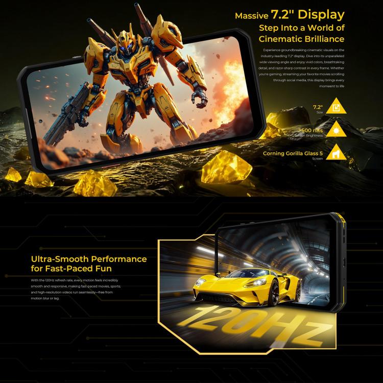 Oukitel WP60 頑丈スマホ、8GB+256GB、ナイトビジョン、108MPカメラ、側面指紋認証、7.2インチ Android 15 MediaTek Dimensity 7025 オクタコア、NFC、OTG、ネットワーク：5G、8GB+256GB
