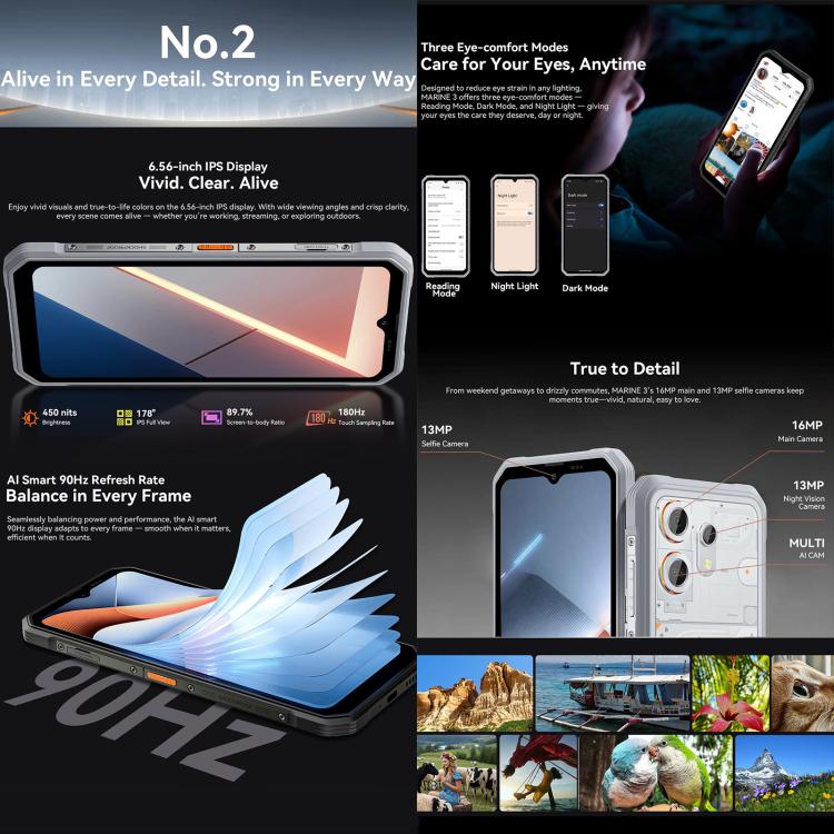 Blackview Oscal Marine 3、8GB+128GB、6.56インチ Android 15 Unisoc UMS9230E T615 オクタコア、ネットワーク：4G、OTG、NFC、8GB+128GB