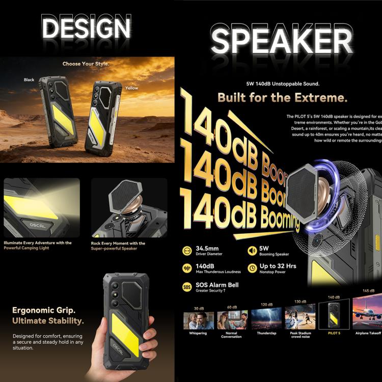 Blackview Oscal Pilot 5 5G 頑丈スマートフォン、8GB+256GB、6.67インチ Android 16 UMS9620 T8100 オクタコア、ネットワーク：5G、OTG、NFC