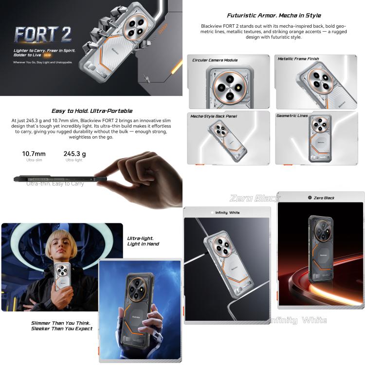 Blackview FORT 2 頑丈スマートフォン、8GB+256GB、6.56インチ Android 15 MediaTek MT6769V/CB Helio G81 オクタコア、ネットワーク：4G、OTG、NFC、8GB+256GB