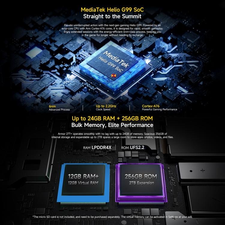 Ulefone Armor 27T+ 頑丈スマホ、12GB+256GB、サーマルイメージャー、ナイトビジョン、10600mAh、6.78インチ Android 14 MediaTek Helio G99 オクタコア、ネットワーク：4G、NFC、OTG、Armor 27T+