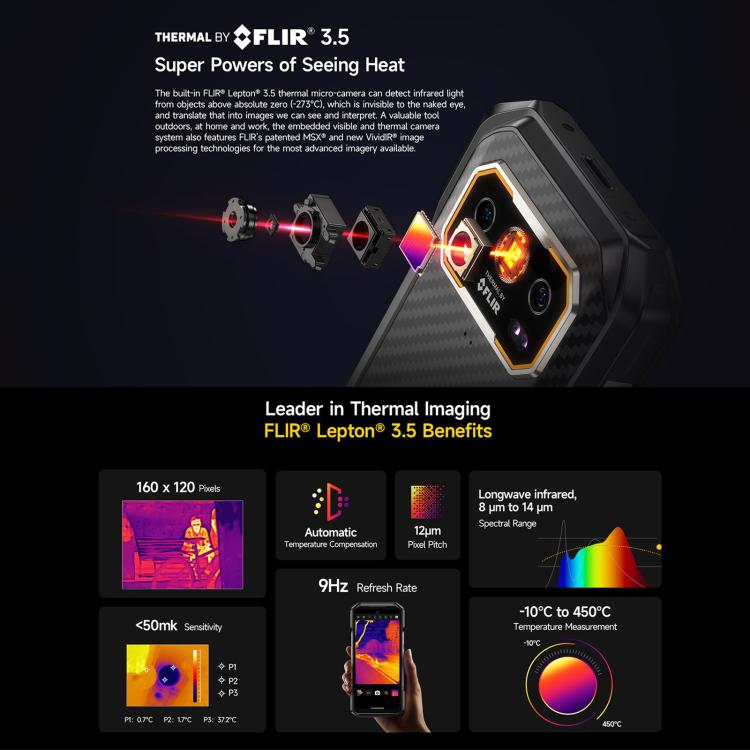 Ulefone Armor 27T+ 頑丈スマホ、12GB+256GB、サーマルイメージャー、ナイトビジョン、10600mAh、6.78インチ Android 14 MediaTek Helio G99 オクタコア、ネットワーク：4G、NFC、OTG、Armor 27T+